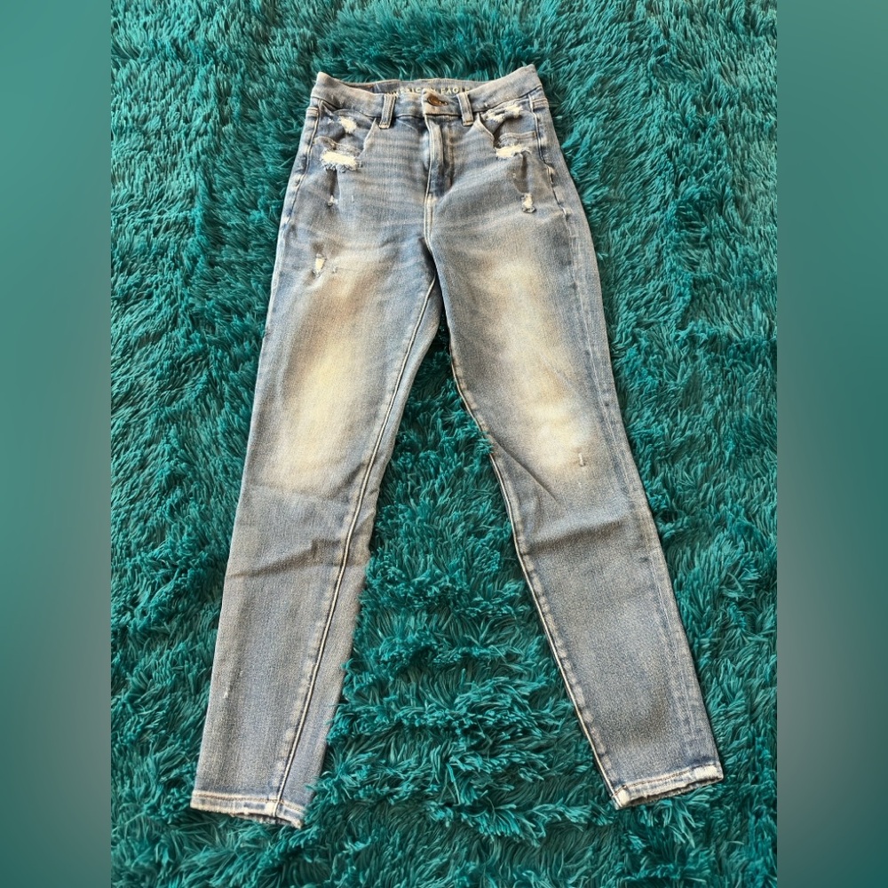 American Eagle Outfitters Blue Skinny Jeans with Distressed Look